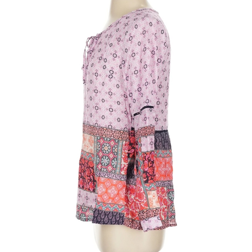 Feathers by Tolani Elsie Patchwork Blouse Pink Purple Boho Top Modal XS NWT - Picture 5 of 7